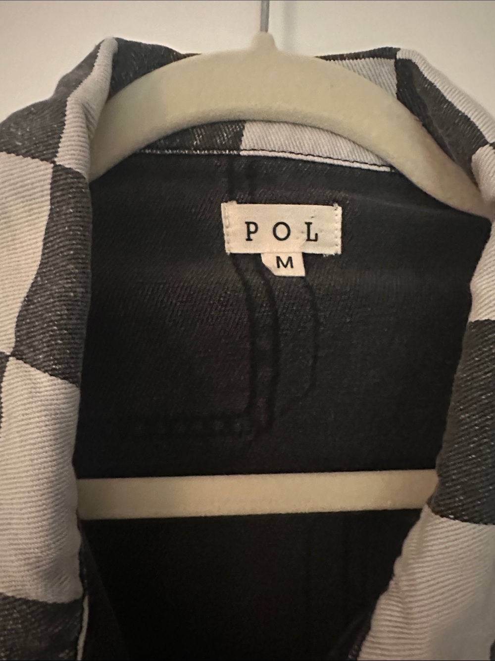 POL Black & White Check Distressed Cropped Denim Jacket - Picture 2 of 14